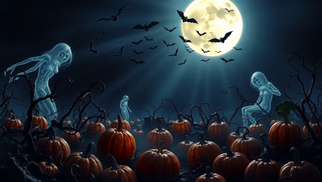 Haunting Night at the Pumpkin Patch – free AI stock image