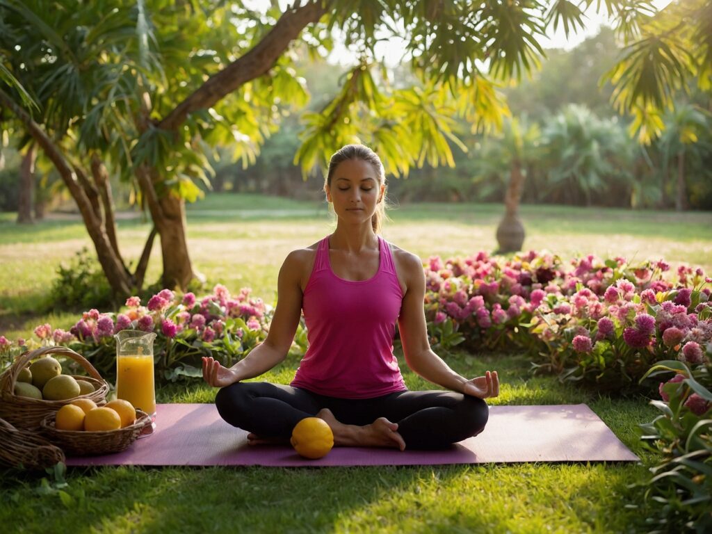 Healthy Lifestyle with Fresh Fruits and Yoga – free AI stock image