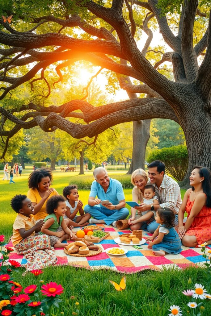A Heartwarming Family Gathering in the Park – free AI stock image