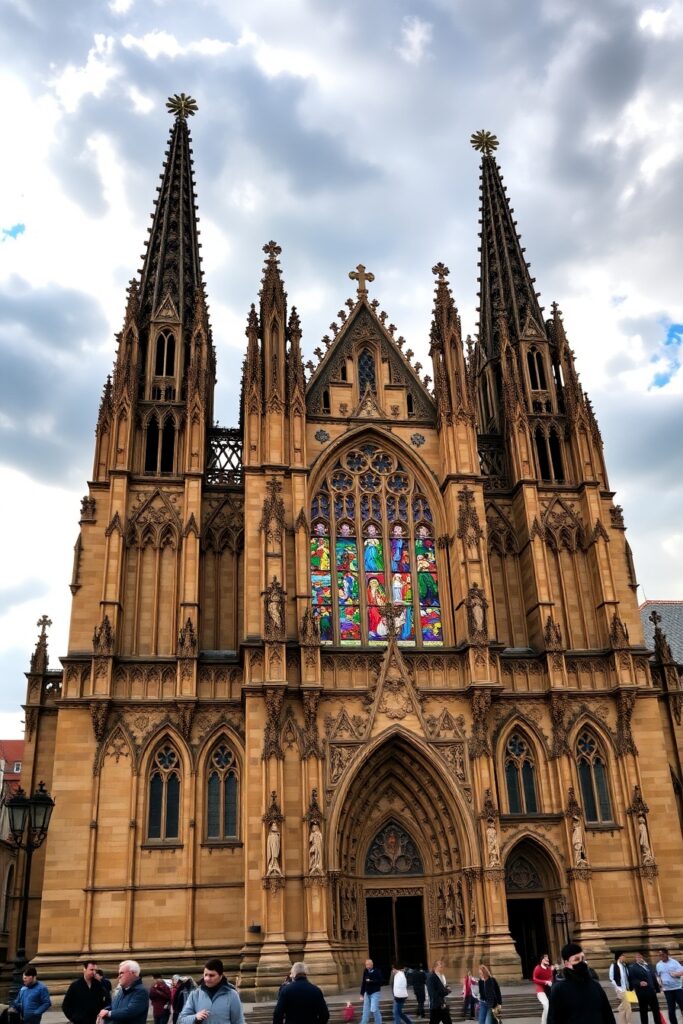 Historic Gothic Cathedral with Majestic Spires – free AI stock image