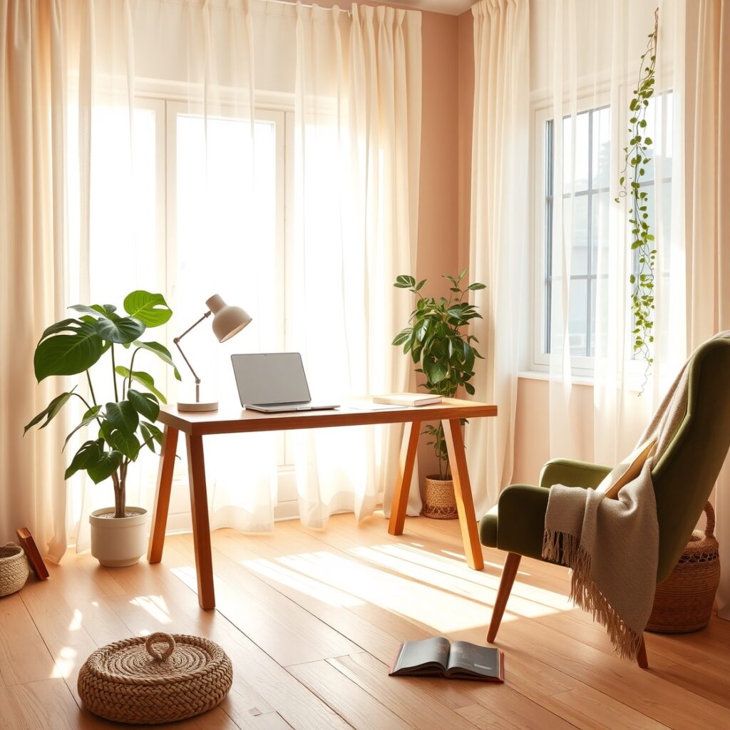 Home Office Serenity with Natural Light – free AI stock image