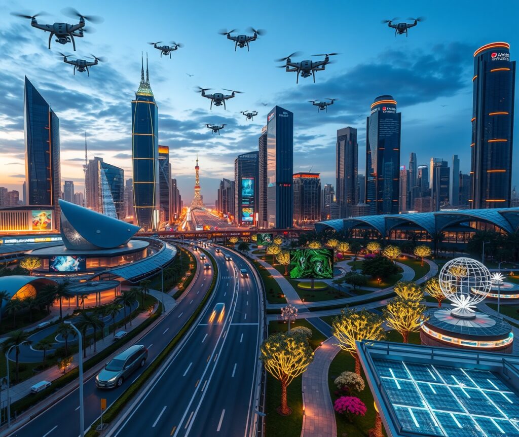 Innovative Cityscape with Smart Technology – free AI stock image