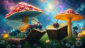 Insects at the Cosmic Library – free AI stock image