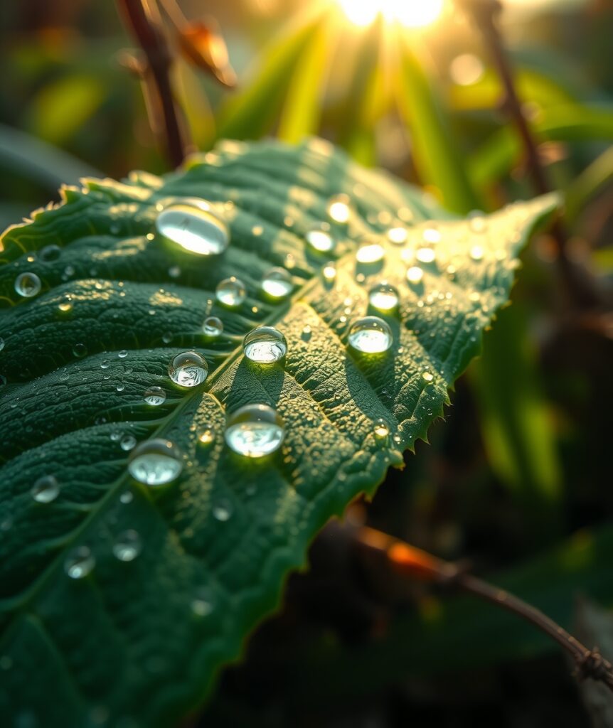 Intricate Details of a Dew-Kissed Leaf – free AI stock image