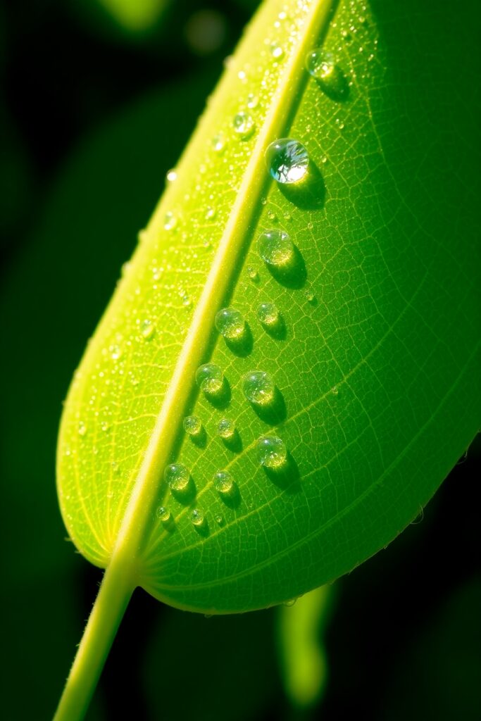 Intricate Details of a Dew-Kissed Leaf – free AI stock image