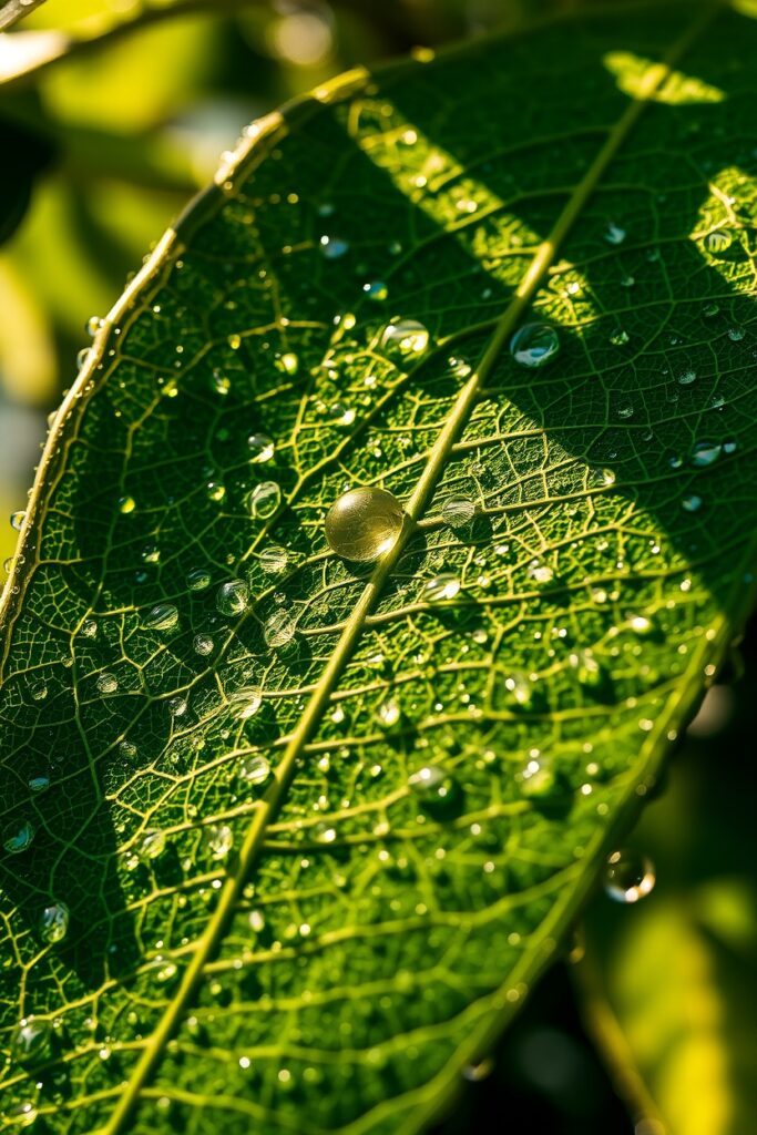 Intricate Details of a Dew-Kissed Leaf – free AI stock image