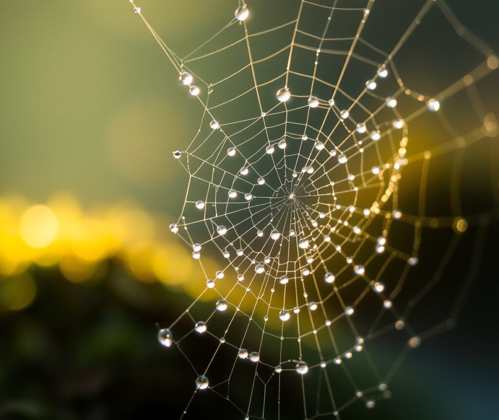 Intricate Details of a Dew-Kissed Spider Web – free AI stock image