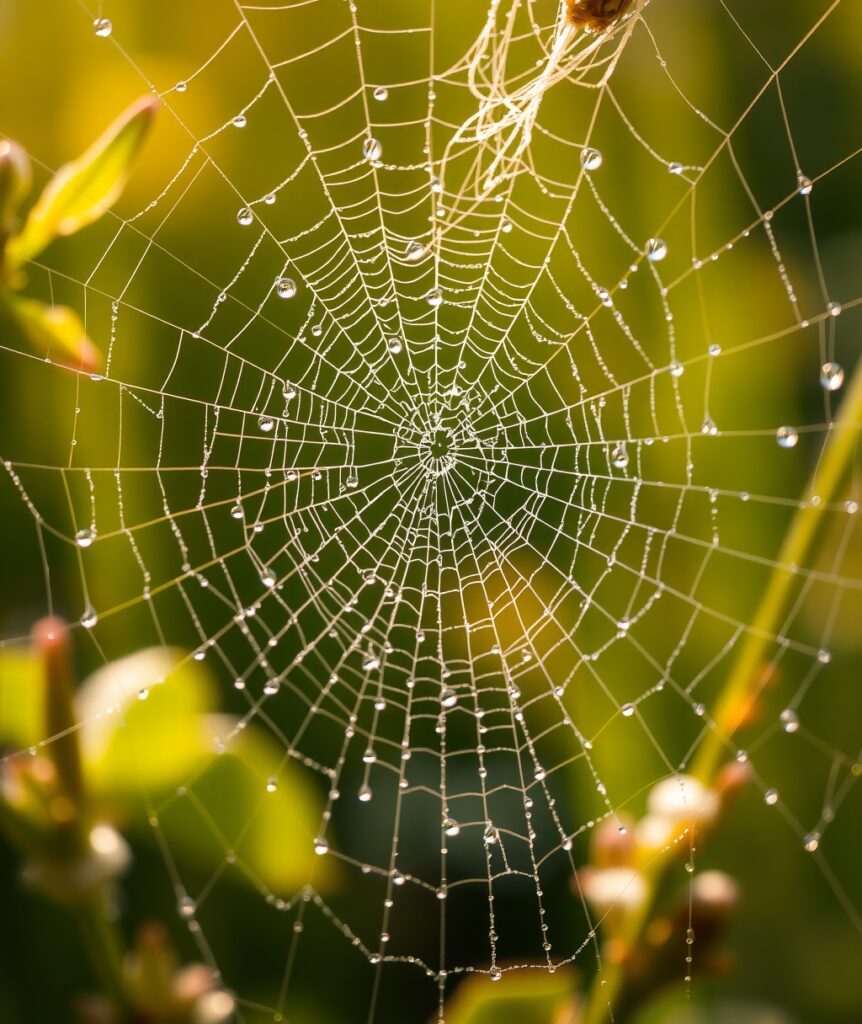 Intricate Details of a Dewy Spider Web – free AI stock image