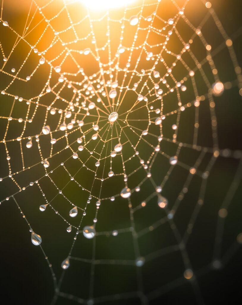 Intricate Details of a Dewy Spider Web – free AI stock image