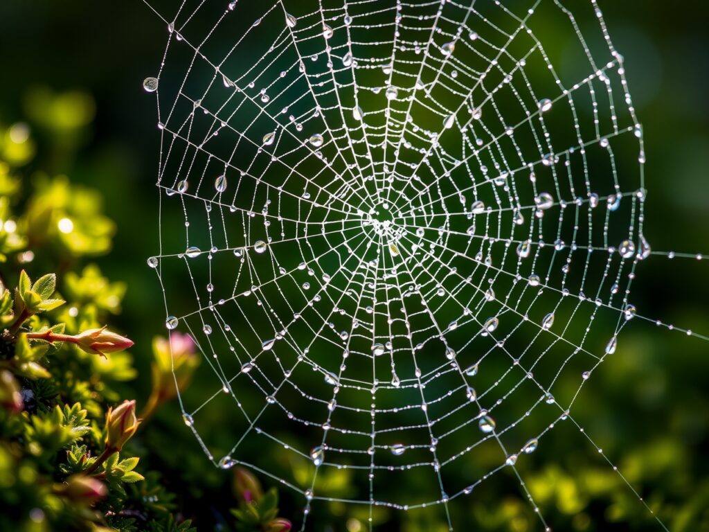 Intricate Details of a Dewy Spider Web – free AI stock image