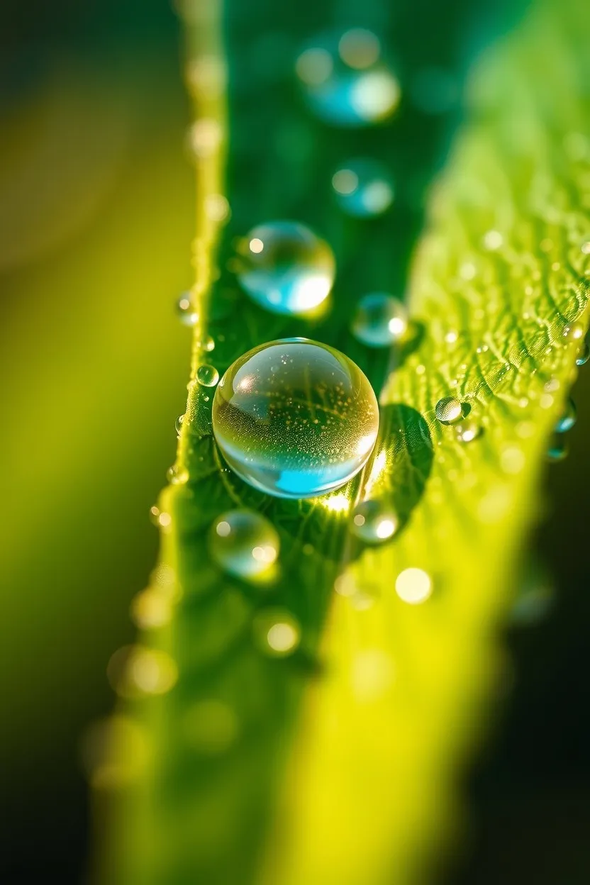 Intricate Dew Drops on Leaf Surface