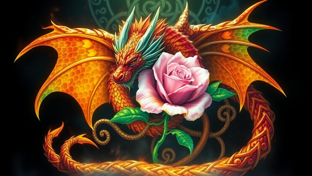 Intricate Dragon and Rose Tattoo Design – free AI stock image