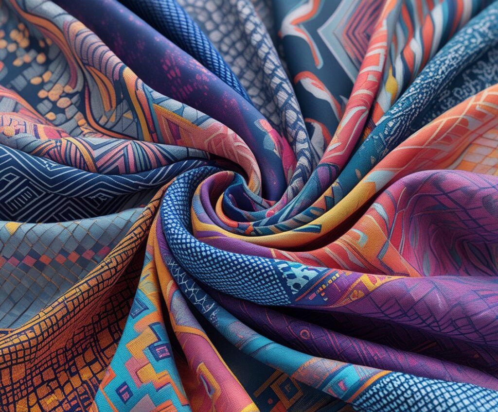 Intricate Geometric Patterns in Fashion Textile – free AI stock image