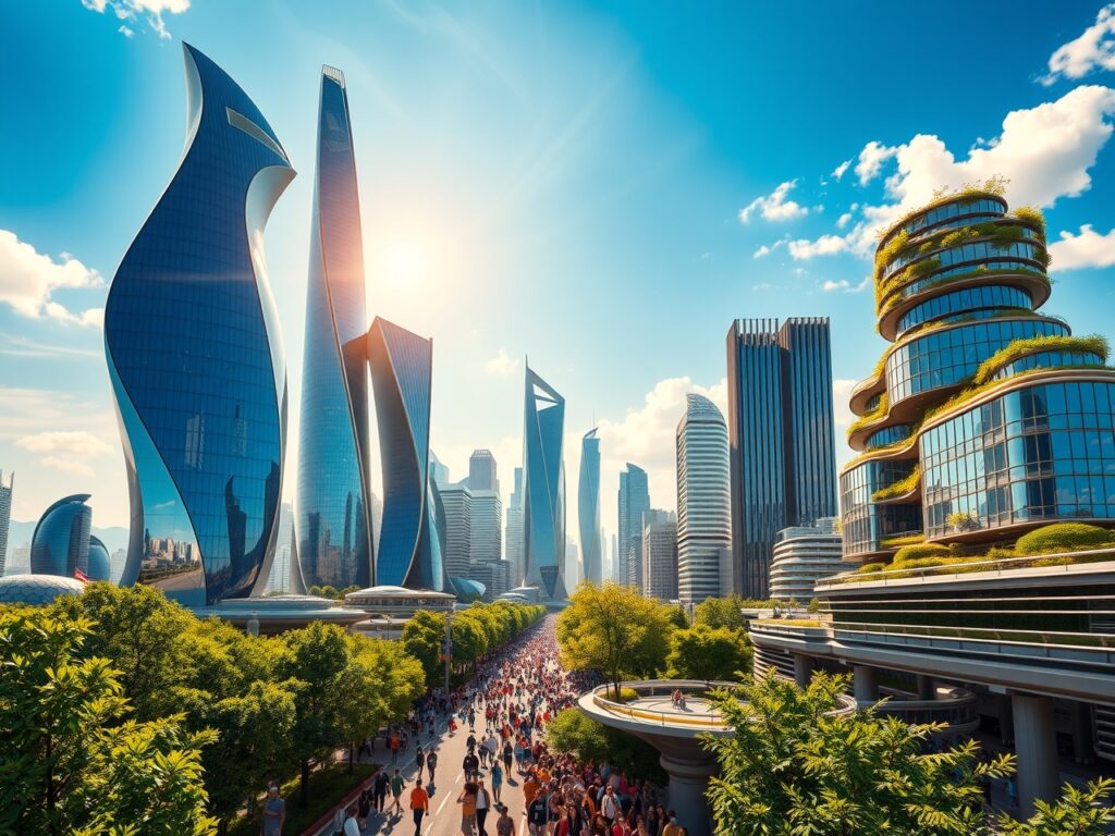 Intricate Modern Skyscrapers Against a Blue Sky – free AI stock image
