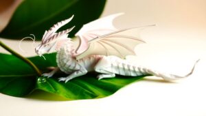 Intricate Origami Dragon on Leaf – free AI stock image