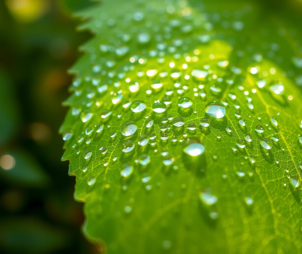 Intricate Patterns of Dew on a Leaf – free AI stock image