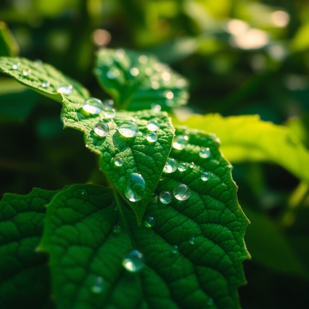 Intricate Patterns of Dew on Leaves – free AI stock image