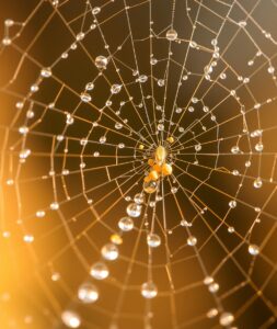 Intricate Patterns of Dewy Spider Webs – free AI stock image
