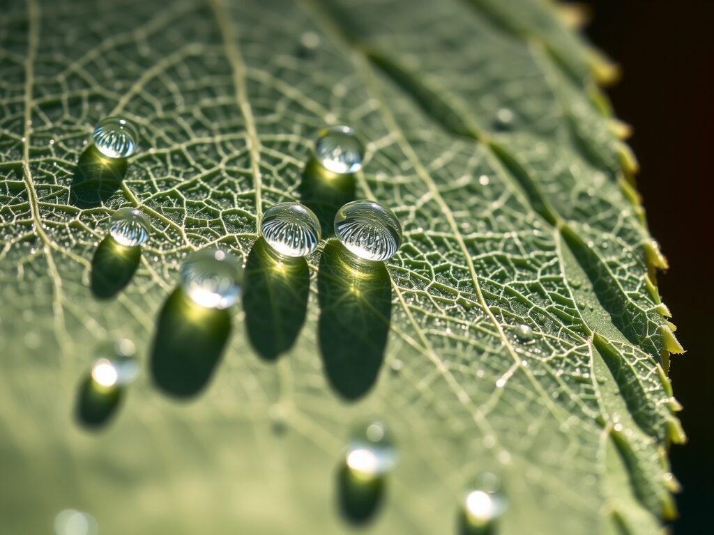 Intricate World of a Dew-Kissed Leaf – free AI stock image