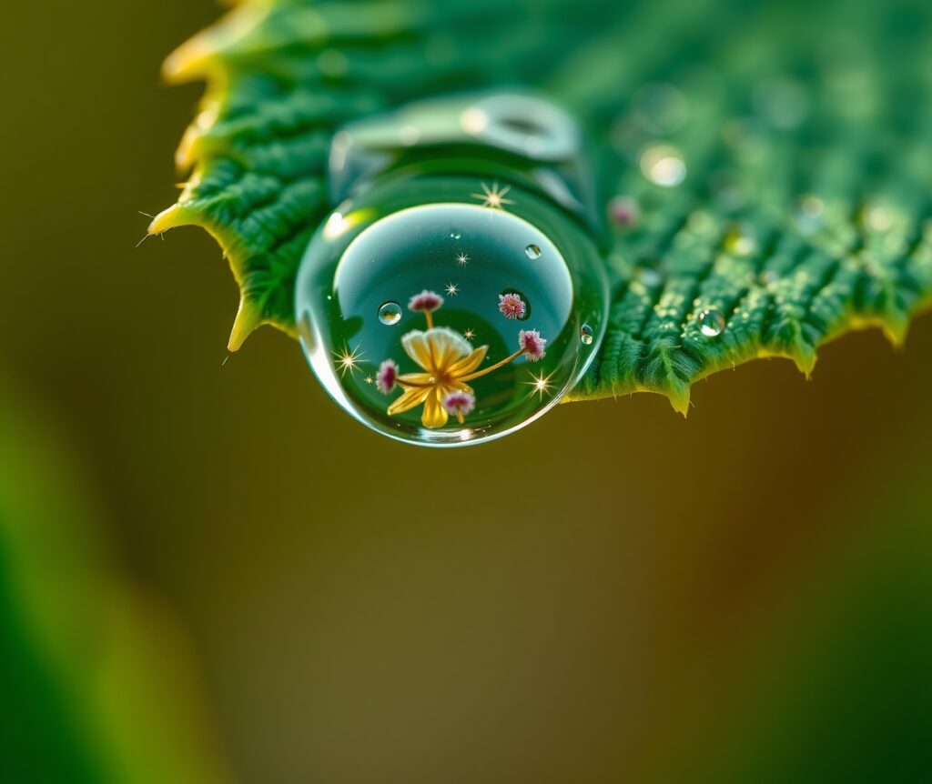 Intricate World of a Dewdrop – free AI stock image