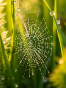 Intricate World of a Dewy Spider Web – free AI stock image