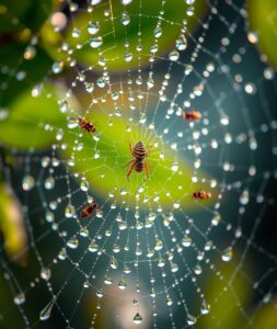 Intricate World of a Dewy Spider Web – free AI stock image