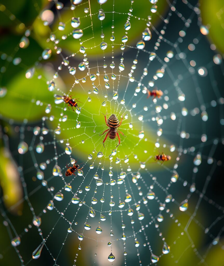 Intricate World of a Dewy Spider Web – free AI stock image