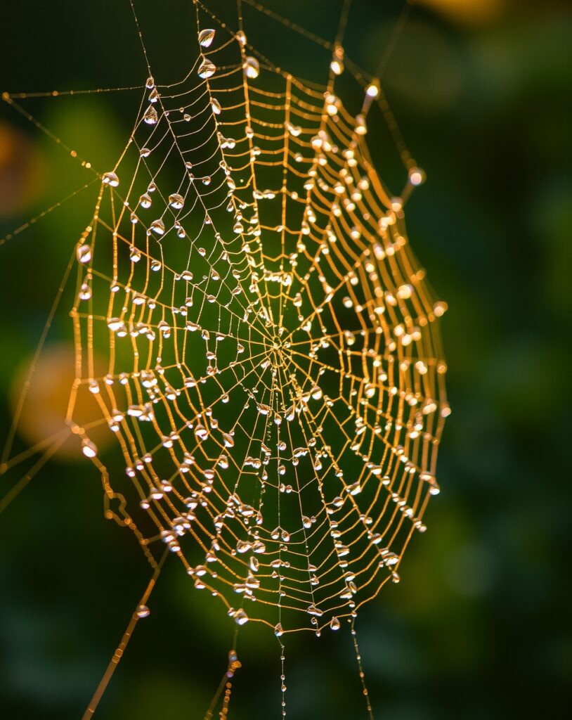 Intricate World of a Dewy Spiderweb – free AI stock image