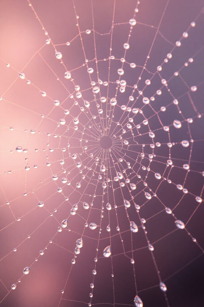 Intricate World of Dewy Spider Silk – free AI stock image