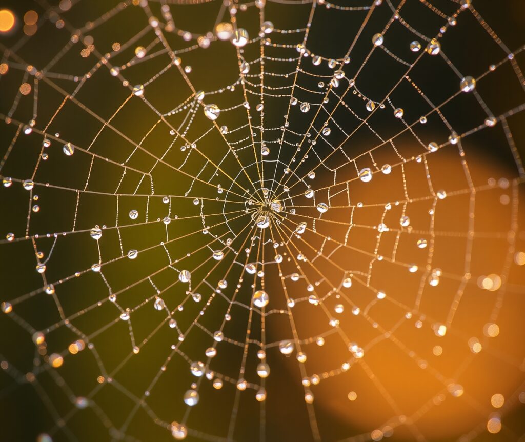 Intricate World of Dewy Spider Webs – free AI stock image