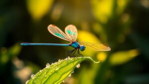 Iridescent Dragonfly on Leaf – free AI stock image
