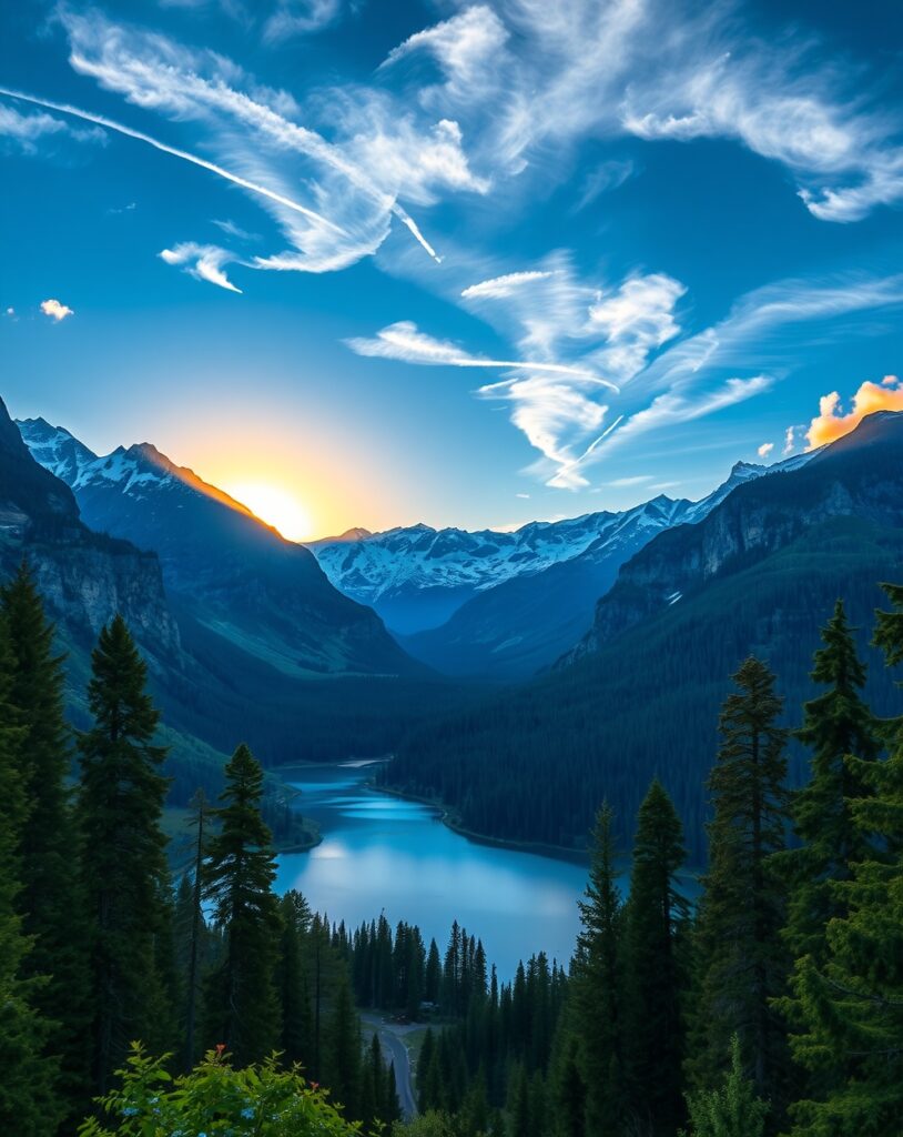 Journey Through Iridescent Mountain Landscapes – free AI stock image