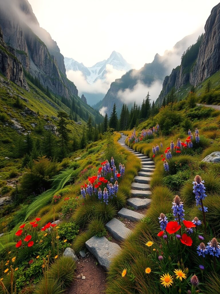 Journey Through Mystic Mountain Trails – free AI stock image