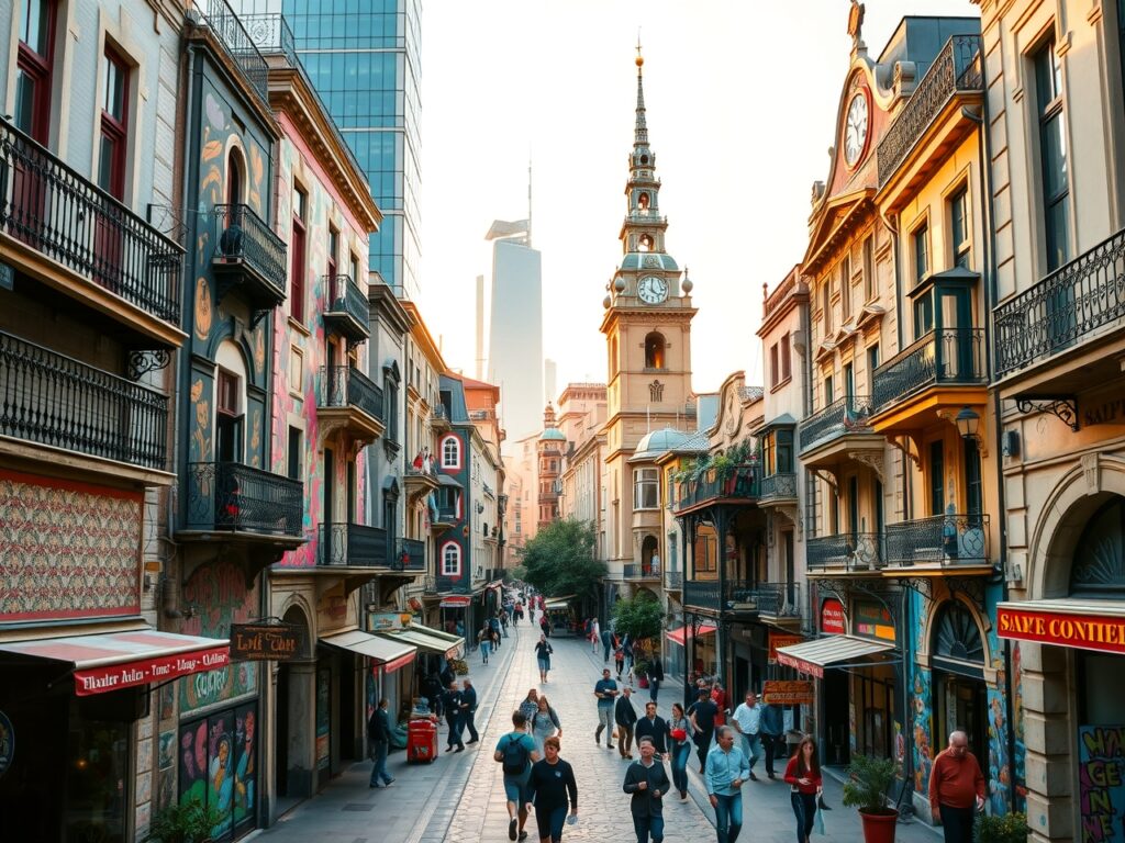 Journey Through Vibrant City Streets – free AI stock image