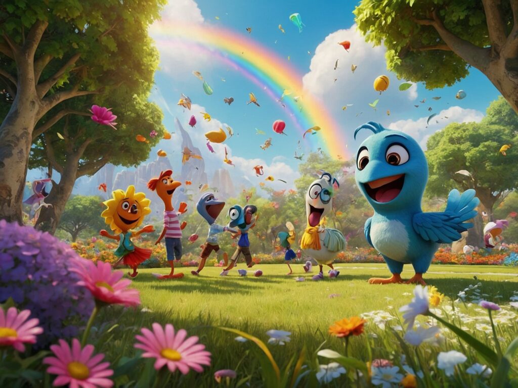 Joyful Animated Characters in a Park – free AI stock image