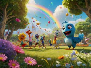 Joyful Animated Characters in a Park – free AI stock image