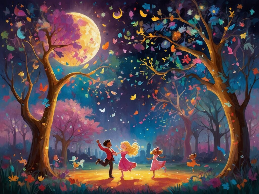 Joyful Animated Dance Party Under Stars – free AI stock image