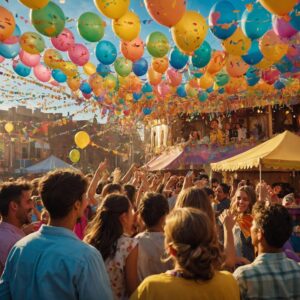 Joyful Animated Festival Celebration Scene – free AI stock image