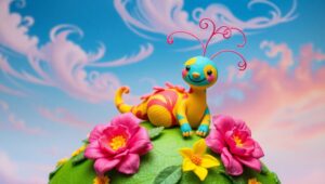 Joyful Clay Creature in Fantasy Land – free AI stock image