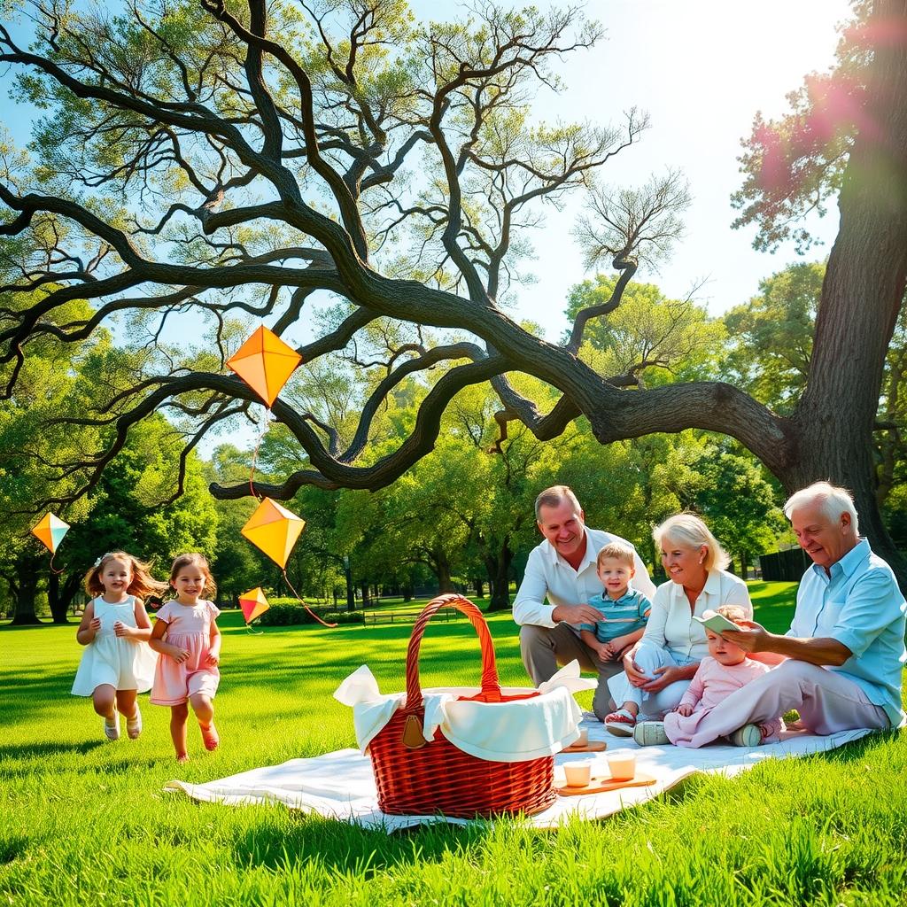 Joyful Family Gathering in a Sunny Park – free AI stock image