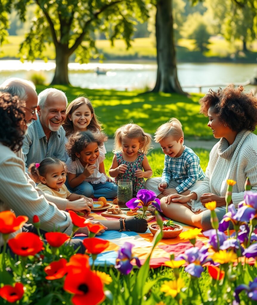 Joyful Family Gathering in Nature – free AI stock image