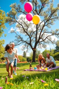 Joyful Family Gathering in a Sunlit Park – free AI stock image