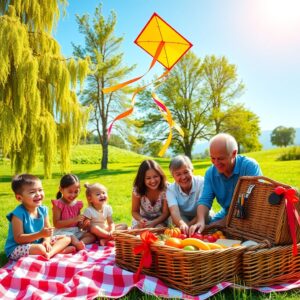 Joyful Family Picnic in a Sunny Park – free AI stock image