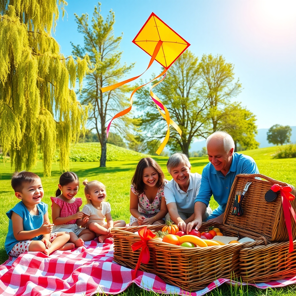 Joyful Family Picnic in a Sunny Park – free AI stock image