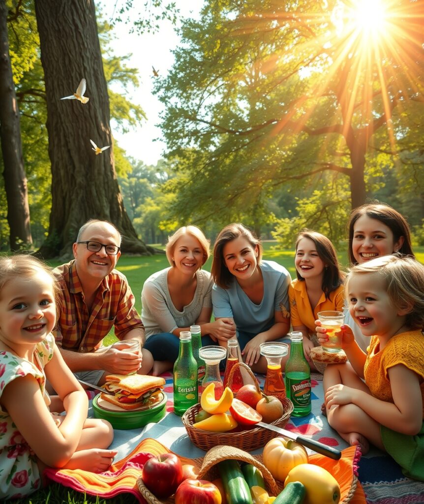 Joyful Family Picnic in a Sunny Park – free AI stock image