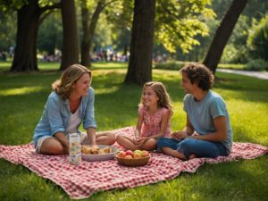 Joyful Family Picnic in the Sunlight – free AI stock image