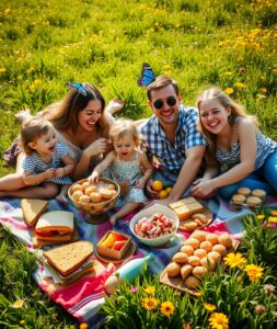 Joyful Family Picnic Under the Sun – free AI stock image