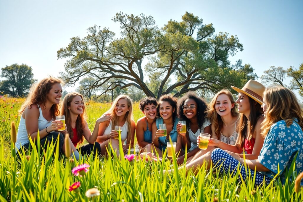 A Joyful Gathering of Friends in Nature – free AI stock image