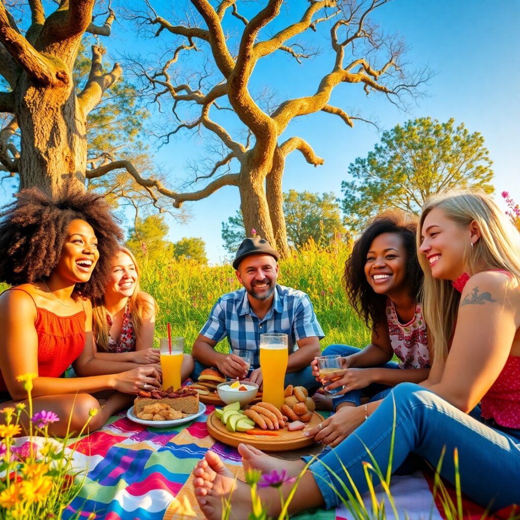 Joyful Gathering of Diverse Friends Outdoors – free AI stock image