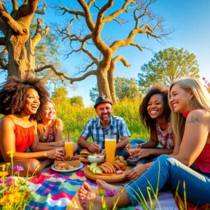 Joyful Gathering of Diverse Friends Outdoors – free AI stock image